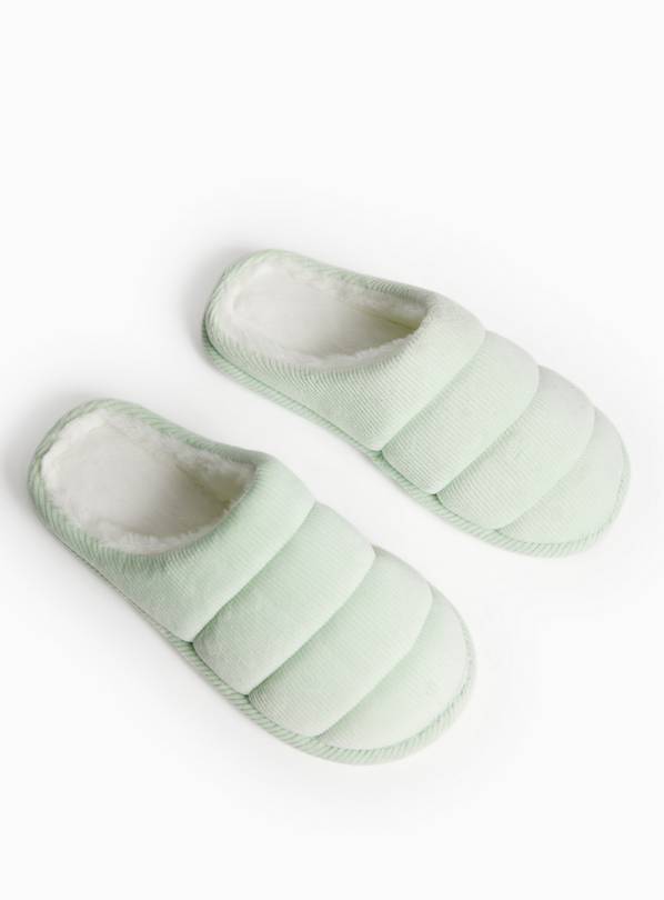 Green Velour Quilted Mule Slippers S